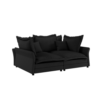 90.55 Modern Comfy Upholstered Sofa Cloud Couch, Deep Seat Couches with Multiple Large Soft Pillows,Convertible Deep Seat Chaise Longue for Living Room Bedroom,Apartment,Office,BLACK