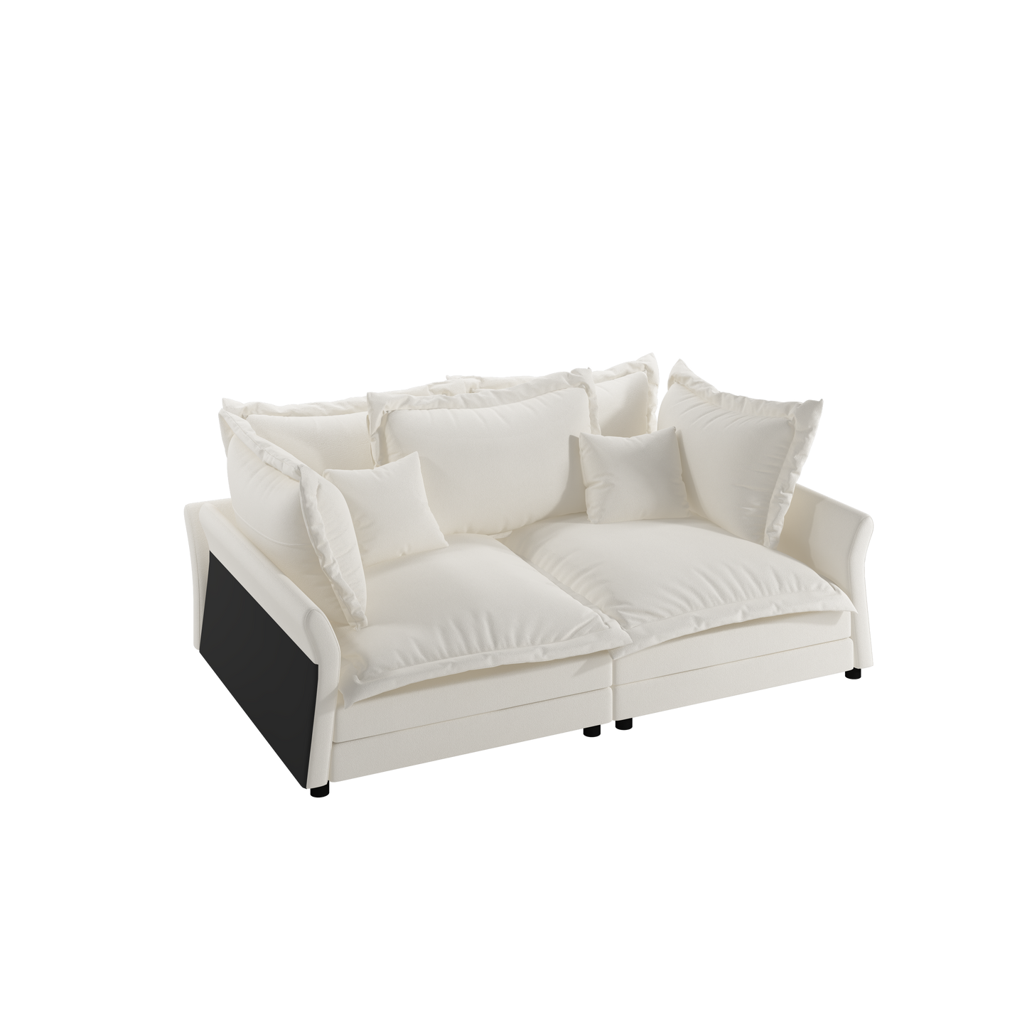 90.55 Modern Comfy Upholstered Sofa Cloud Couch, Deep Seat Couches with Multiple Large Soft Pillows,Convertible Deep Seat Chaise Longue for Living Room Bedroom,Apartment,Office,BEIGE