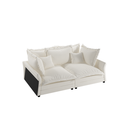 90.55 Modern Comfy Upholstered Sofa Cloud Couch, Deep Seat Couches with Multiple Large Soft Pillows,Convertible Deep Seat Chaise Longue for Living Room Bedroom,Apartment,Office,BEIGE