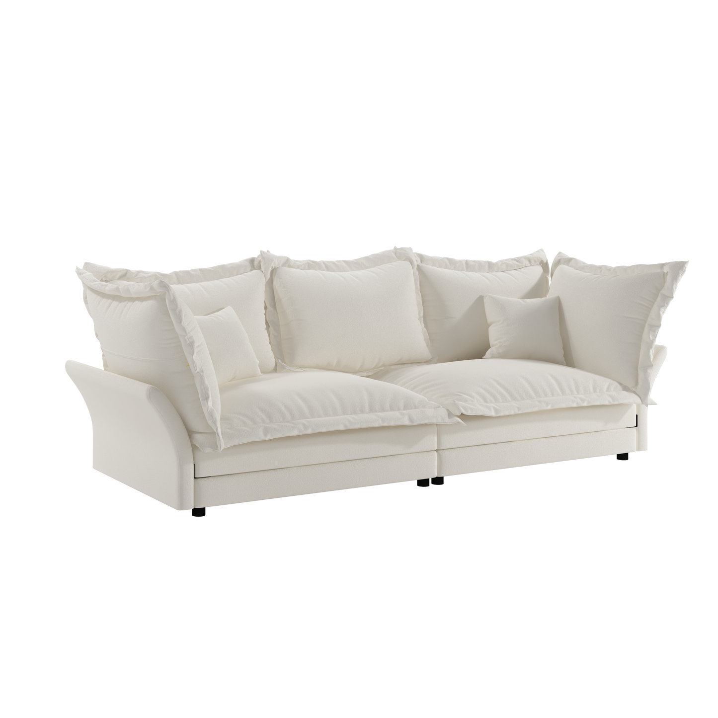 90.55 Modern Comfy Upholstered Sofa Cloud Couch, Deep Seat Couches with Multiple Large Soft Pillows,Convertible Deep Seat Chaise Longue for Living Room Bedroom,Apartment,Office,BEIGE