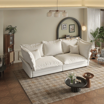 90.55 Modern Comfy Upholstered Sofa Cloud Couch, Deep Seat Couches with Multiple Large Soft Pillows,Convertible Deep Seat Chaise Longue for Living Room Bedroom,Apartment,Office,BEIGE