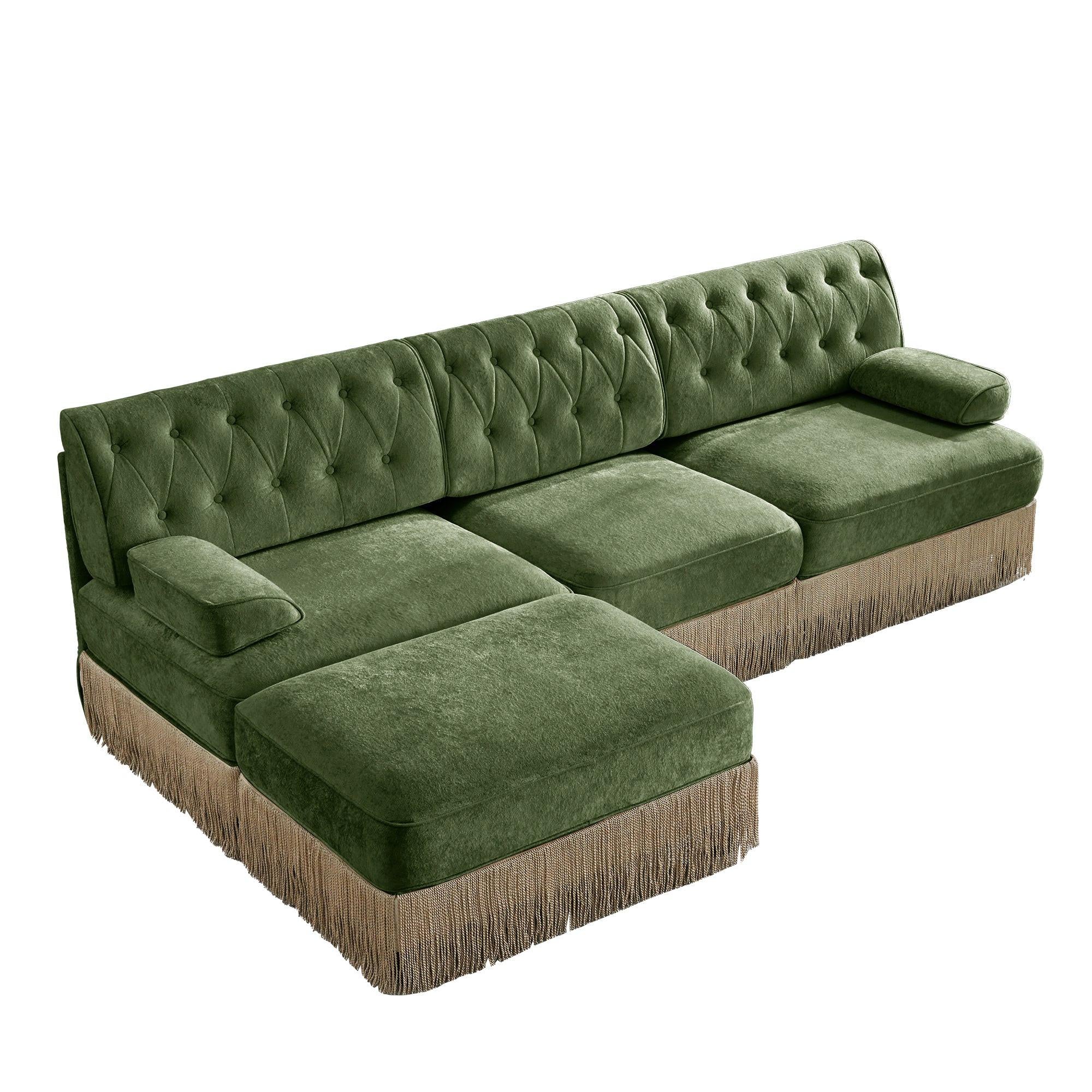 Modular Velvet Sectional Sofa for Living Room - Green.