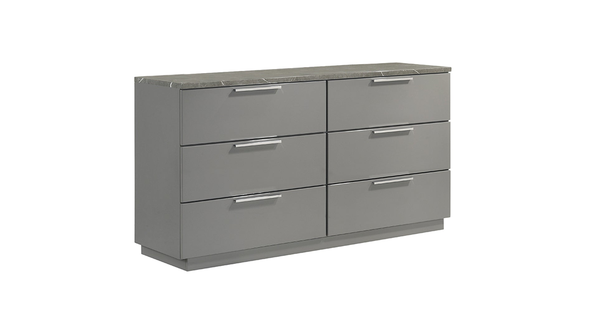 Elara Dresser Two-Tone - Modern, Spacious Drawers with six sleek drawers and a high-gloss gray finish. Features a faux-marble top for added elegance.