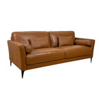 Tussio 84-Inch Brown Leather 2-Seater Sofa with Metal Legs