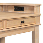 TREXM 4-Piece Dining Table Set for 3, Retro Kitchen Table and Chairs Set with 3 Storage Drawers, Ideal for Small Spaces (Natural)