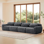 Side angle of 149'' dark grey modular plush sectional sofa showing its spacious design and cozy texture for versatile room setups.