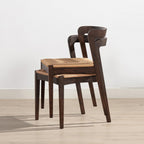 Capri Woven Seat Oak Wood Dining Chair Dark Brown Red Oak.