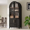 71-Inch Arched Kitchen Pantry Cabinet with Glass Doors in Black