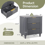 Mid-Century Nightstand with 3 Drawers in Dark Gray.