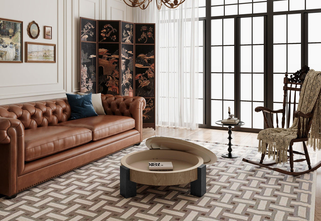 33'' Round Coffee Table with Hidden Storage for Small Spaces.