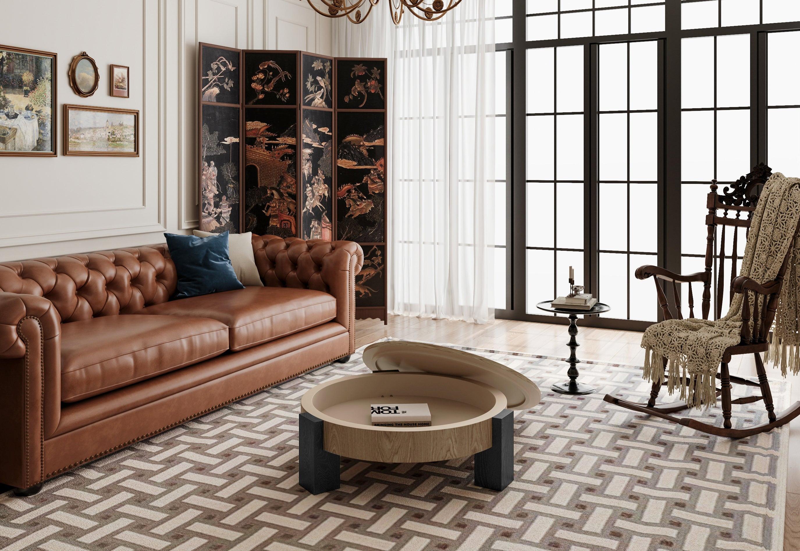 33'' Round Coffee Table with Hidden Storage for Small Spaces.