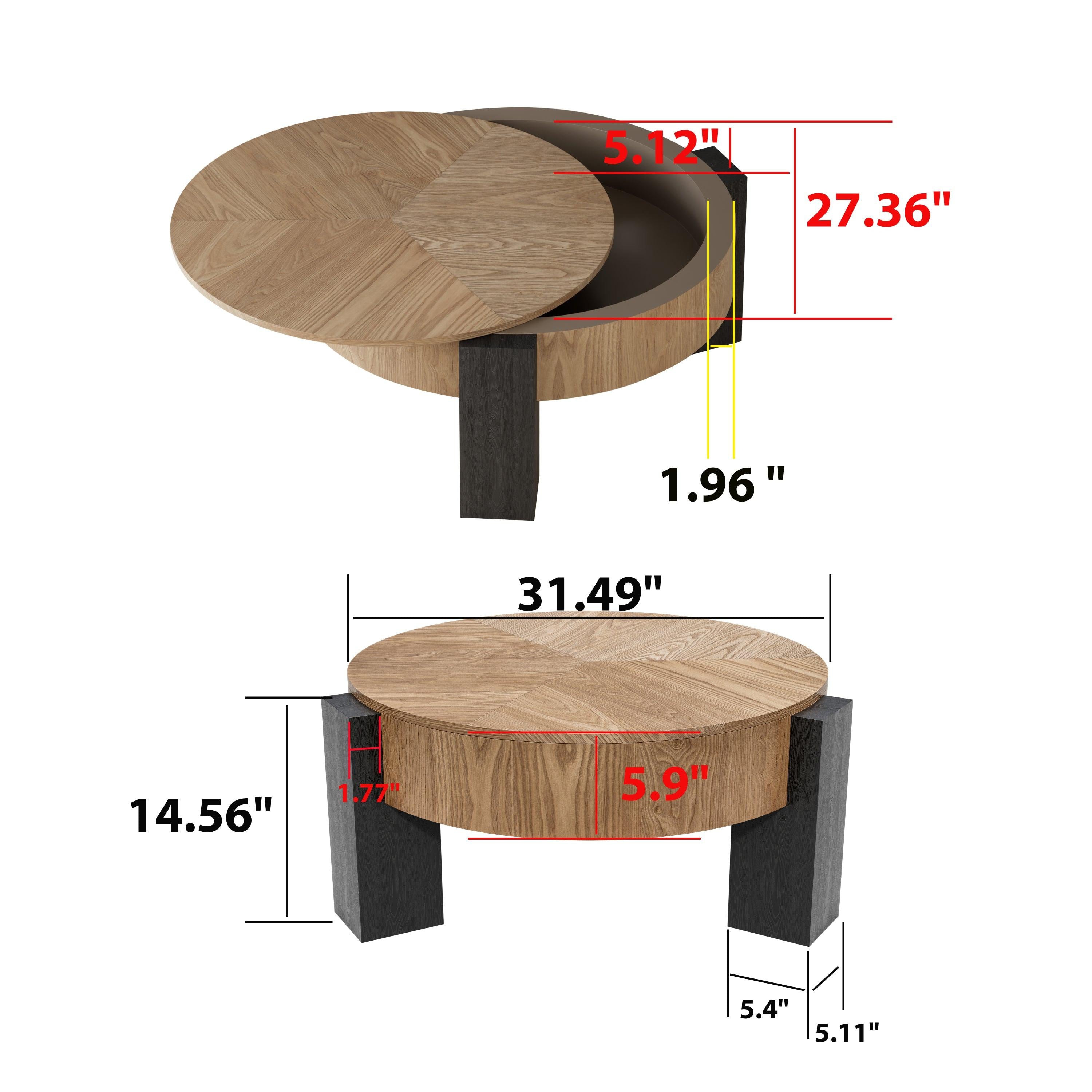 33'' Round Coffee Table with Hidden Storage for Small Spaces.