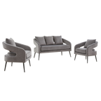 Mid Century Modern Velvet 3-Piece Living Room Set with Metal Legs in Charcoal, Loveseat & 2 Accent Chairs, Upholstered in Soft Velvet, Solid Wood Frame, Round Arms, Black Metal Legs