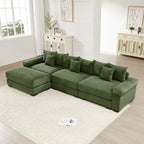 130-Inch Oversized Green Corduroy Modular L-Shape Sectional with Ottoman