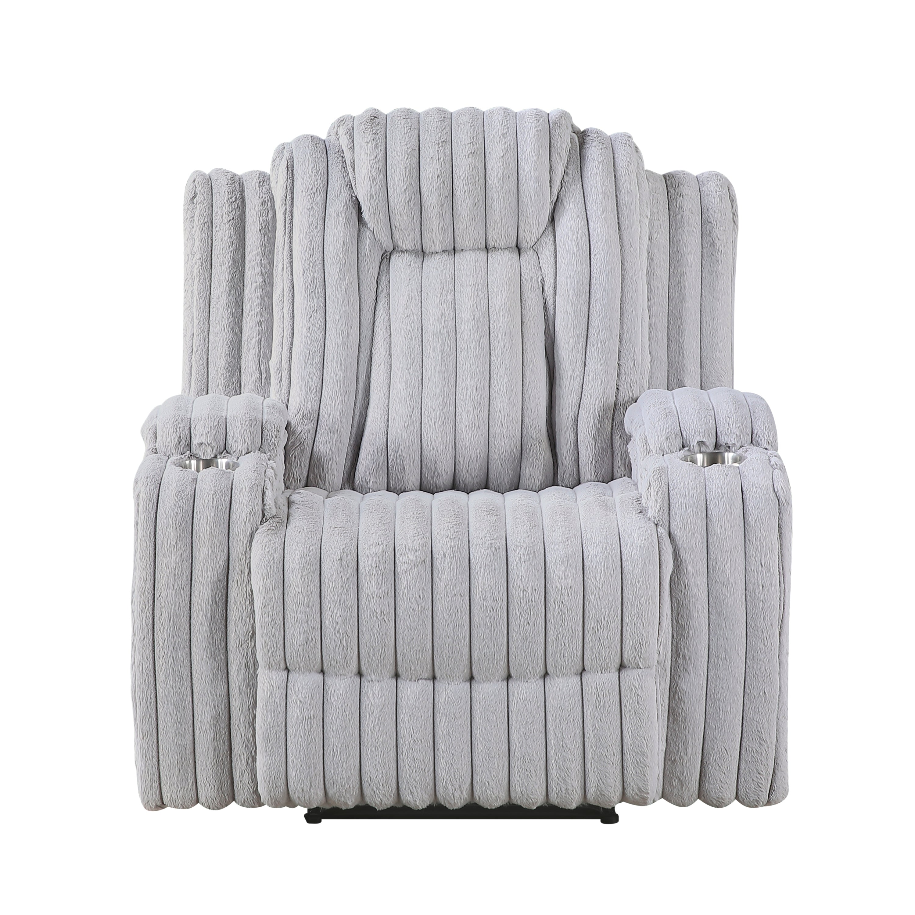 Light Gray Corduroy Recliner Chair with Built-In Cup Holder