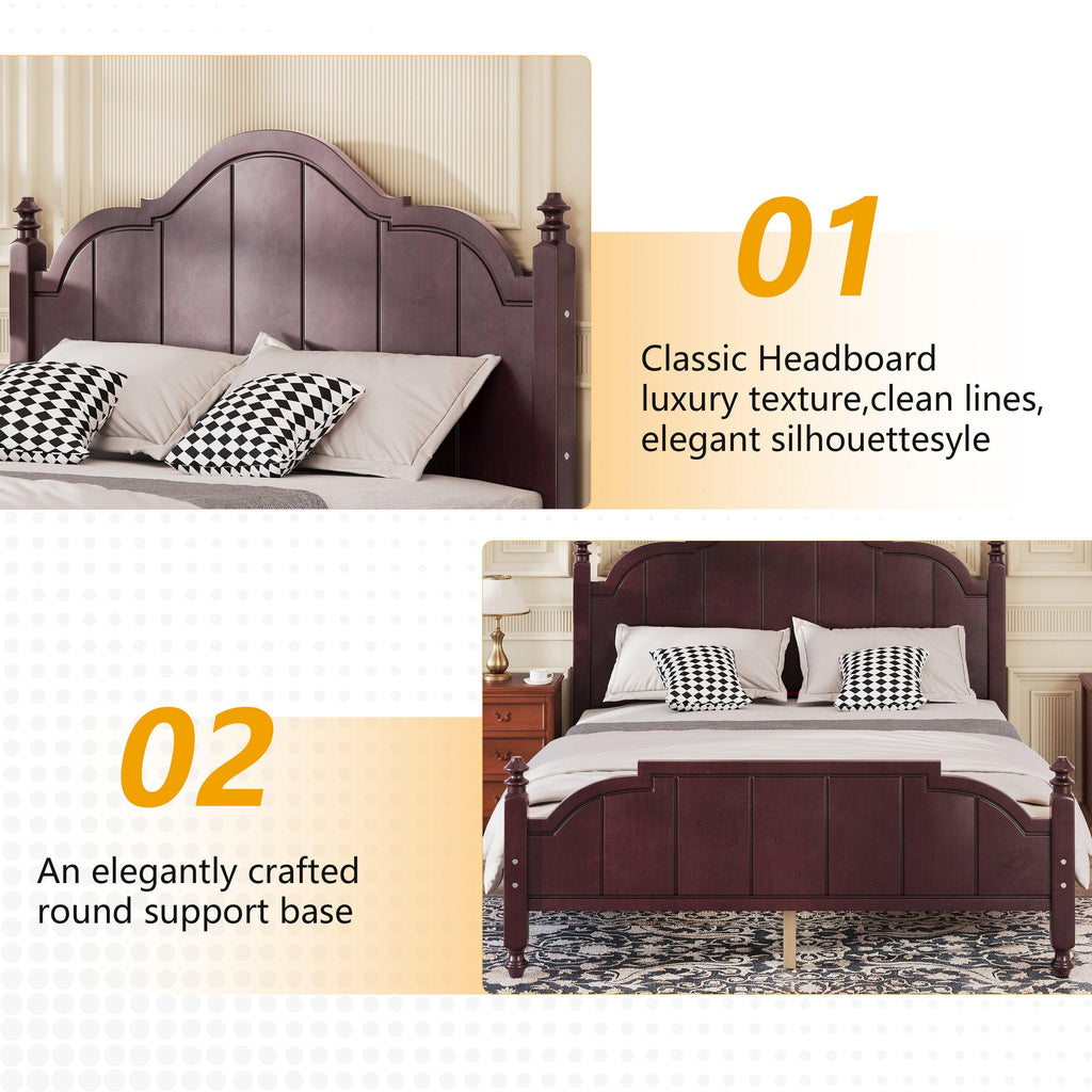Vintage Queen Bed Frame with Headboard and Slats Support.
