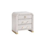 Malco Oak Nightstand with Spacious Drawer and Gold Metal Fluted Detailing in Black White Finish, Rubber Wood Construction.