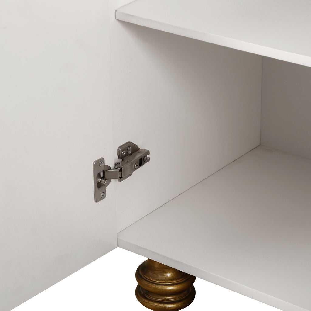 Modern Fluted Sideboard Buffet with Storage, Curve Element, 4 Doors with Adjustable Shelves, White