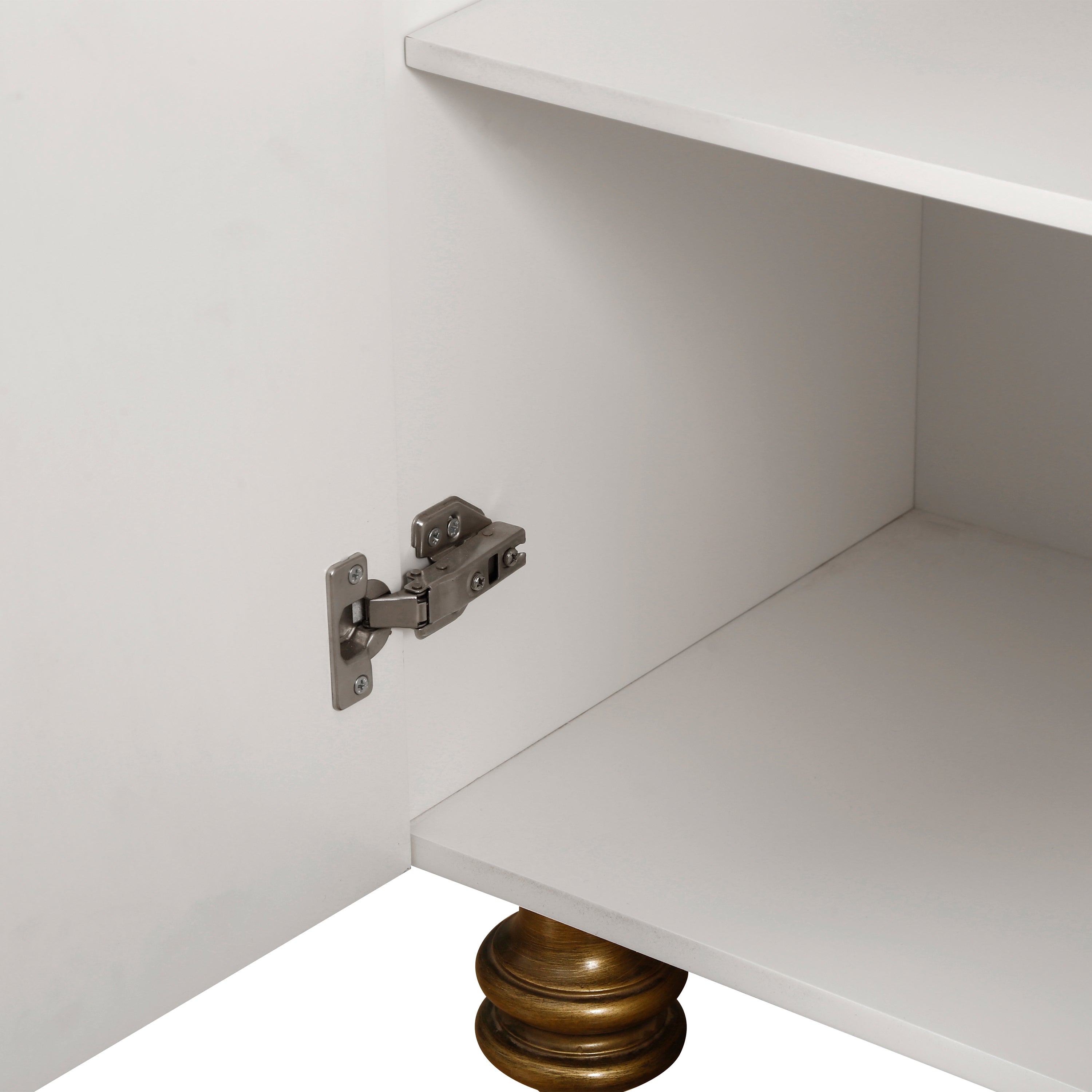 Modern Fluted Sideboard Buffet with Storage, Curve Element, 4 Doors with Adjustable Shelves, White