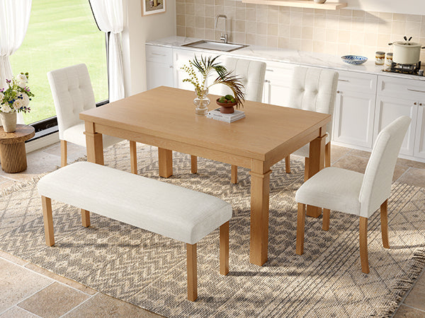 6-Piece Modern Dining Set, Rectangle Kitchen Table with 4 Upholstered Chairs & Bench, Ideal for Dining Room and Living Room, (Easy Assembly, Space Saving)