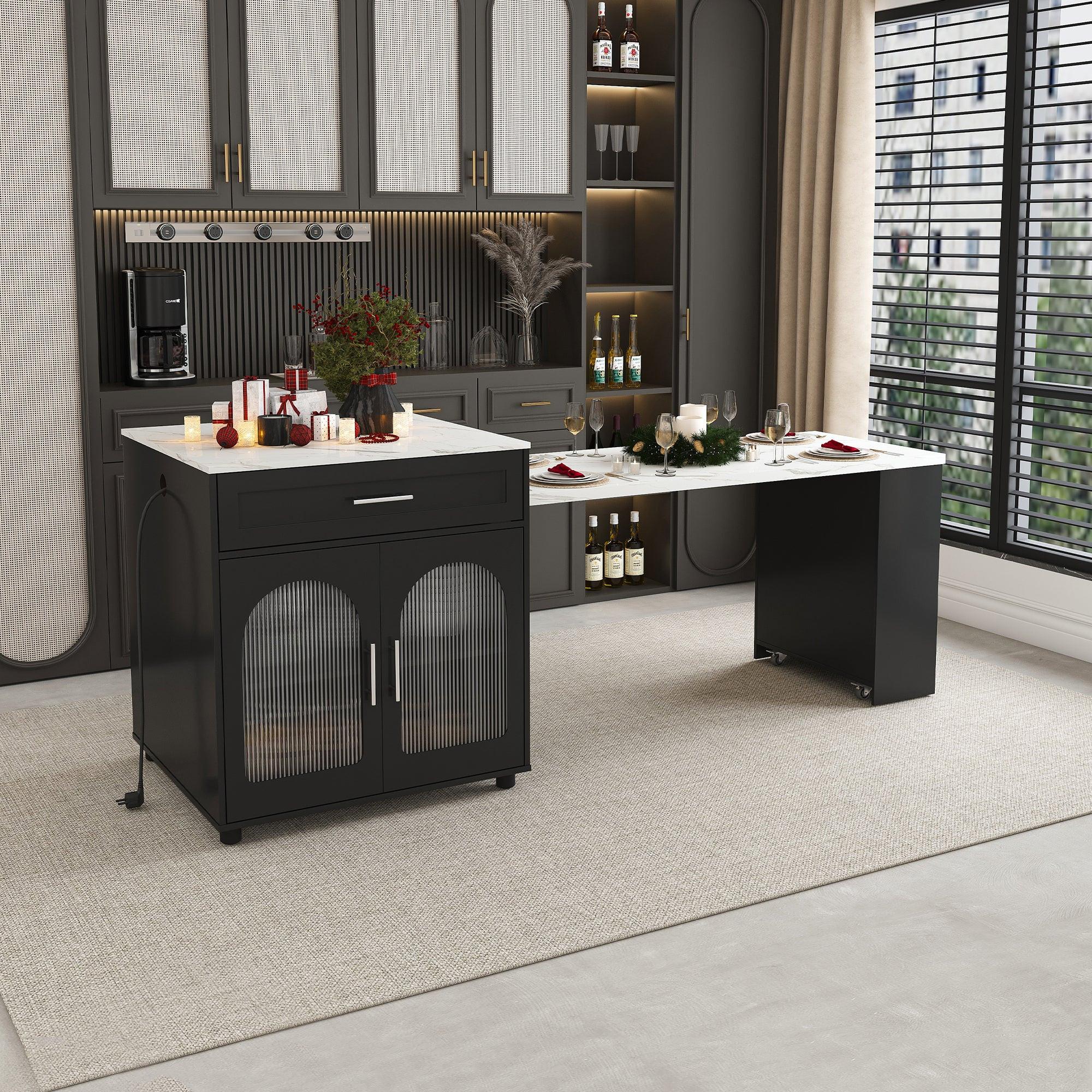 Expandable Kitchen Island with Power Outlet & Storage.