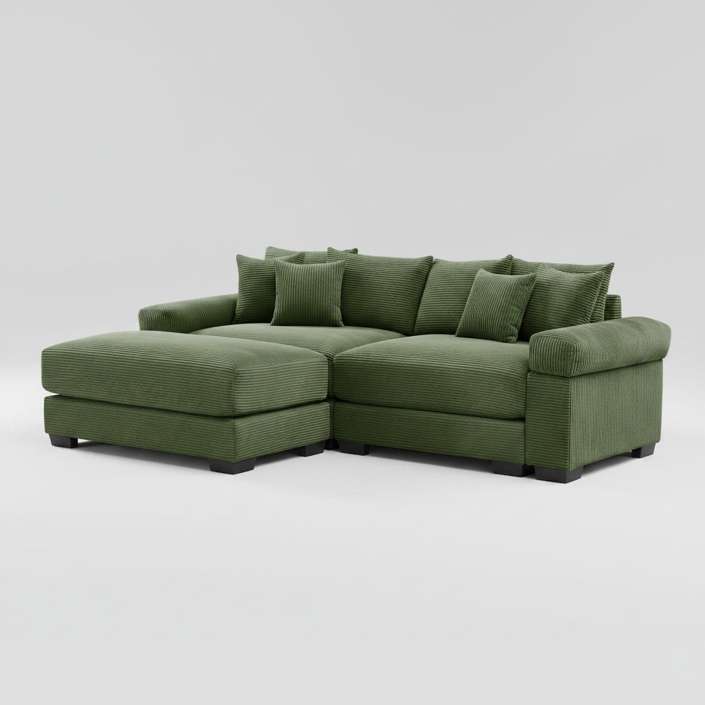 Green sectional sofa on a white background