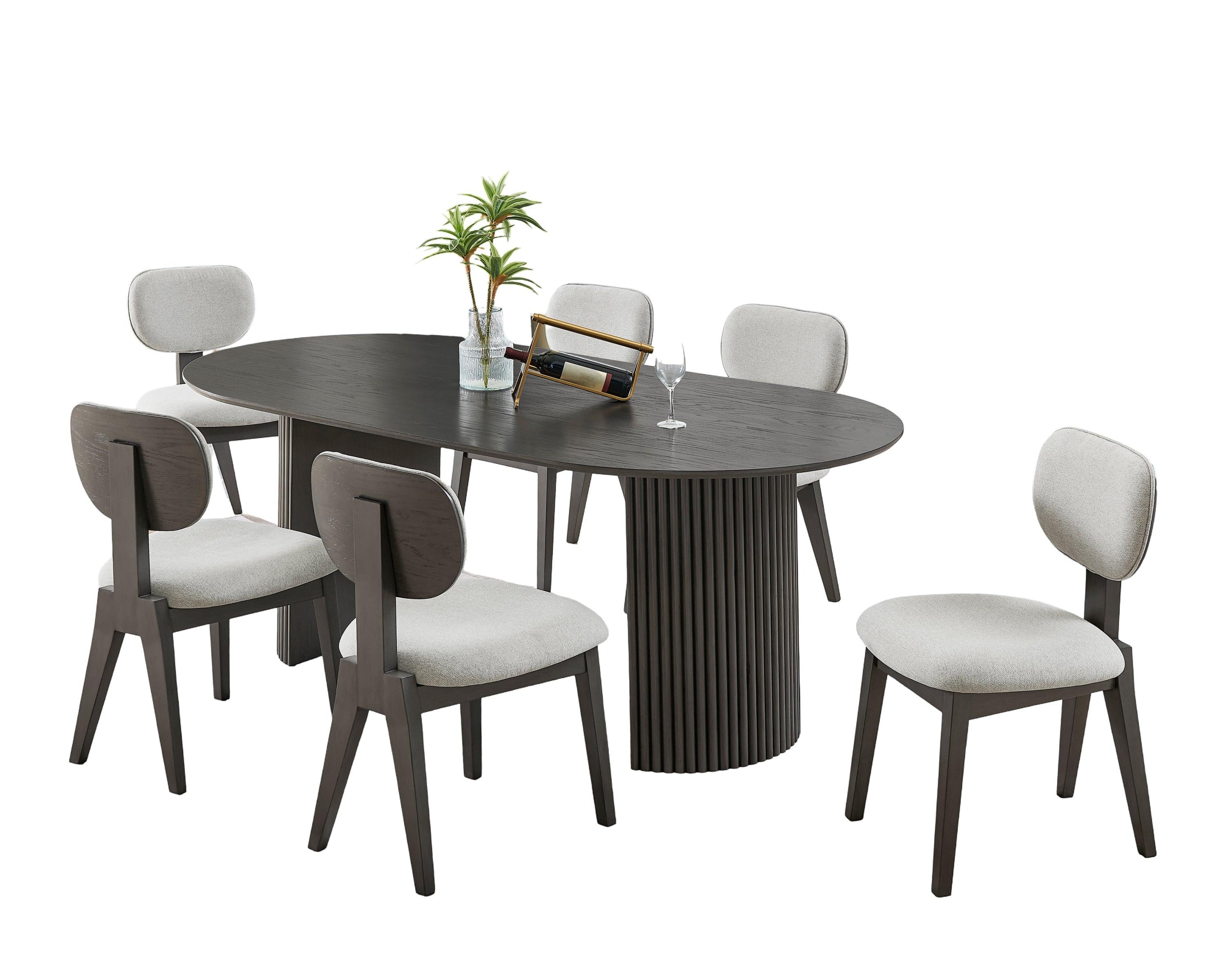 Venezia 80 Inch Oval Dining Set with Upholstered Chairs.