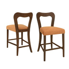 Counter Stool Set of 2 - Walnut Caramel with curved backrests and caramel upholstered seats. Crafted with durable rubberwood frames.