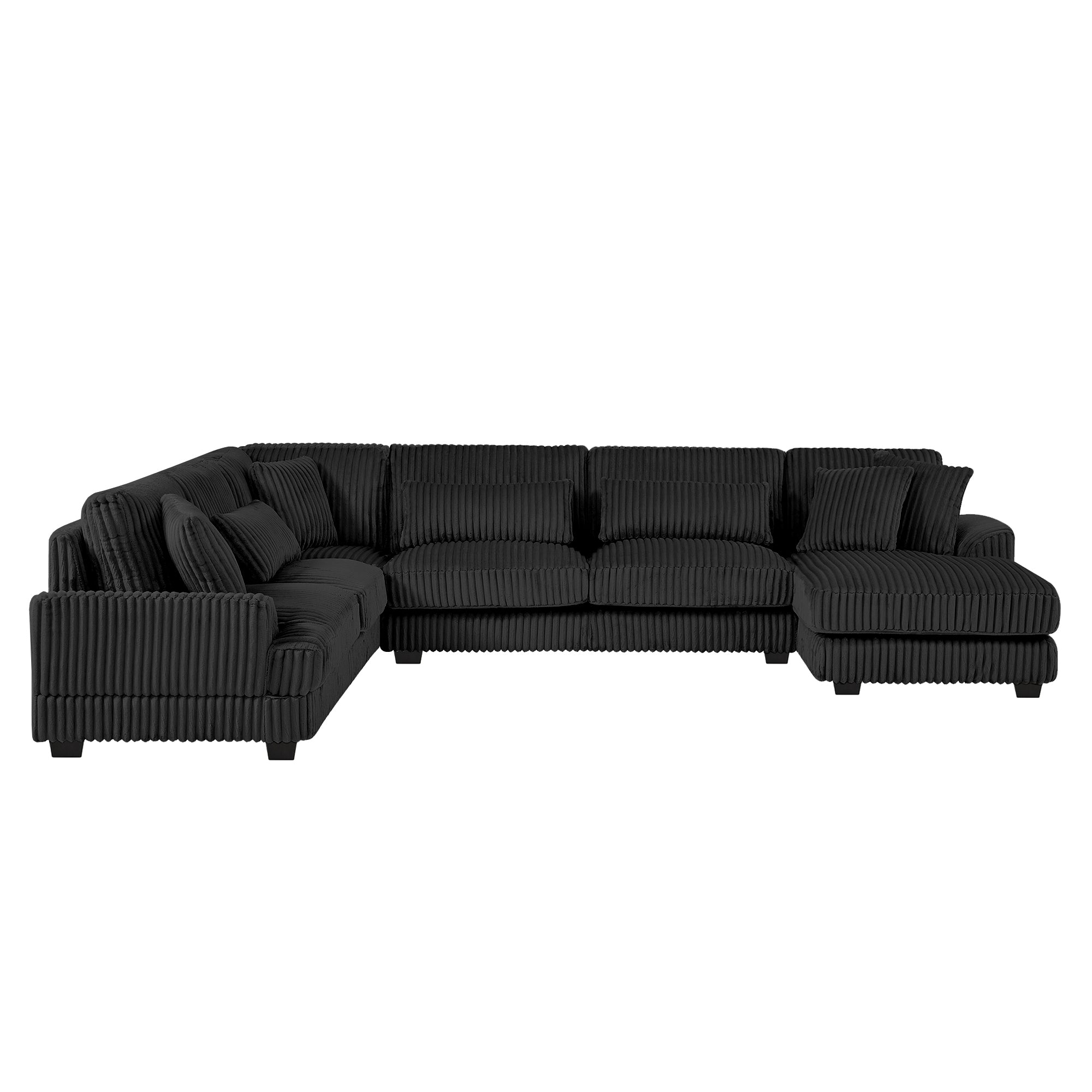 Modern Oversized U-shaped Sectional Sofa with Chaise Lounge Upholstered in Soft Black Corduroy