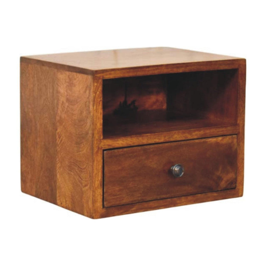 Solis 1-Drawer Chestnut Wall-Mounted Nightstand, 1 Open Slot, Brown.