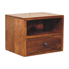 Solis 1-Drawer Chestnut Wall-Mounted Nightstand, 1 Open Slot, Brown.