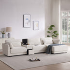 L-Shaped sectional sofa with storage and charging in a modern living room, featuring a reversible console and plush cushions for ultimate comfort.