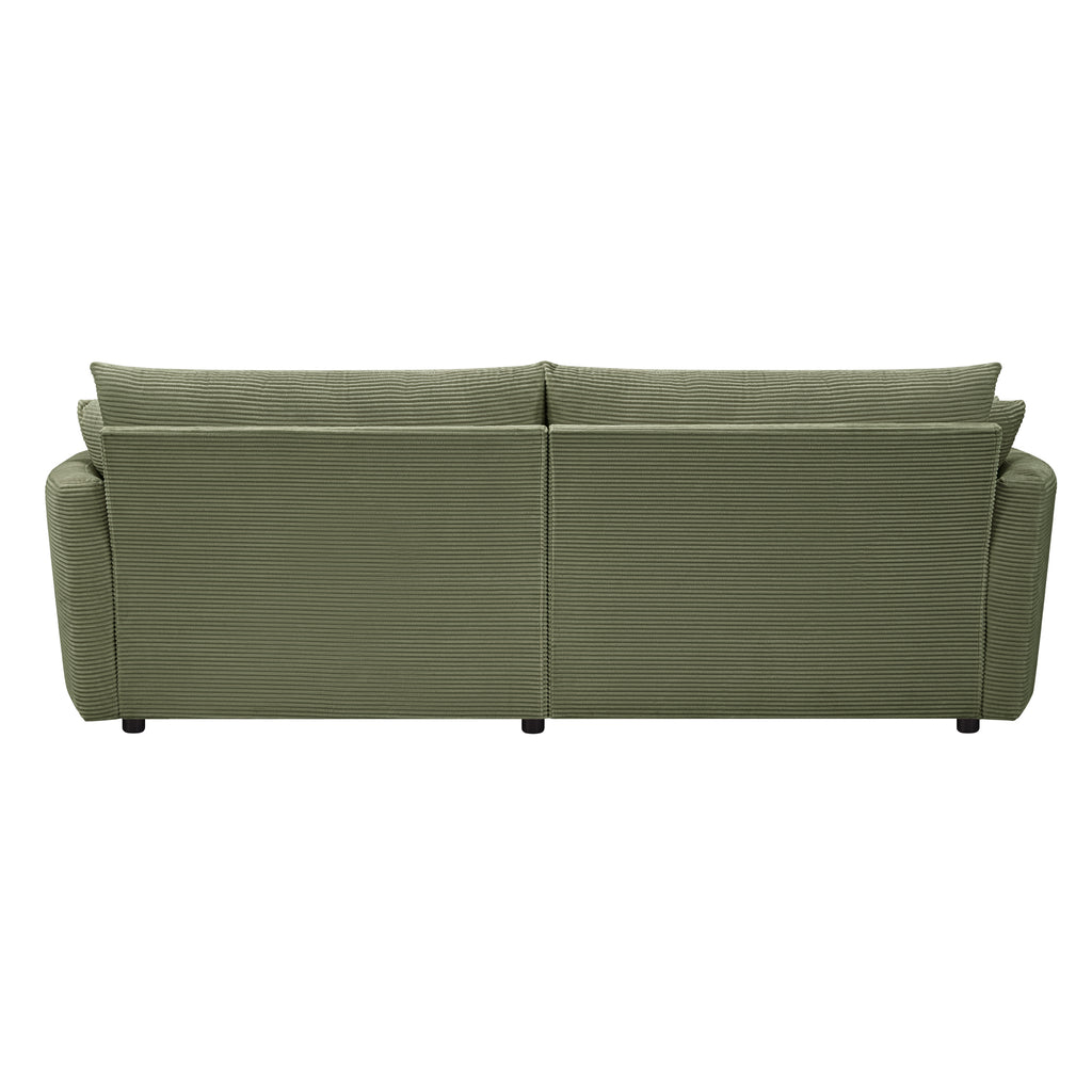 Green Oversized Double Chaise Lounge Sofa with Upholstered Corduroy Fabric, Deep Seat, USB Ports, and Removable Pillows – 102.3'