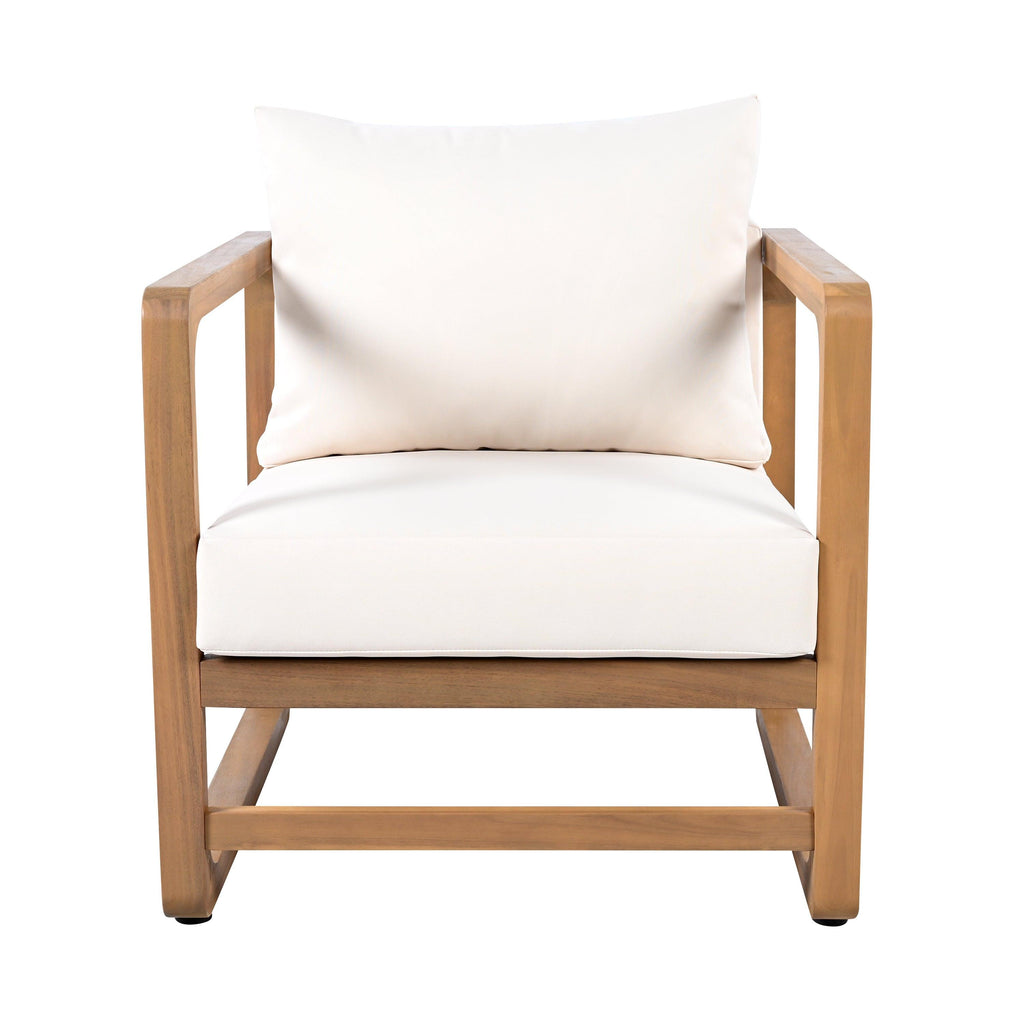 Outdoor Acacia Wood Lounge Chair with Oversized Cushion Set.