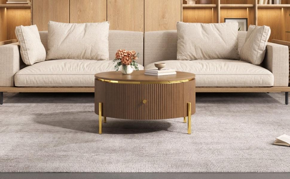 Modern Round Coffee Table with Storage Drawers.