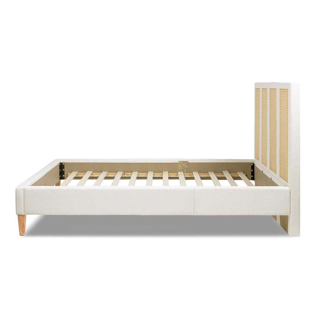 Upholstered Cane Bed Queen - Antique White Platform Bed.