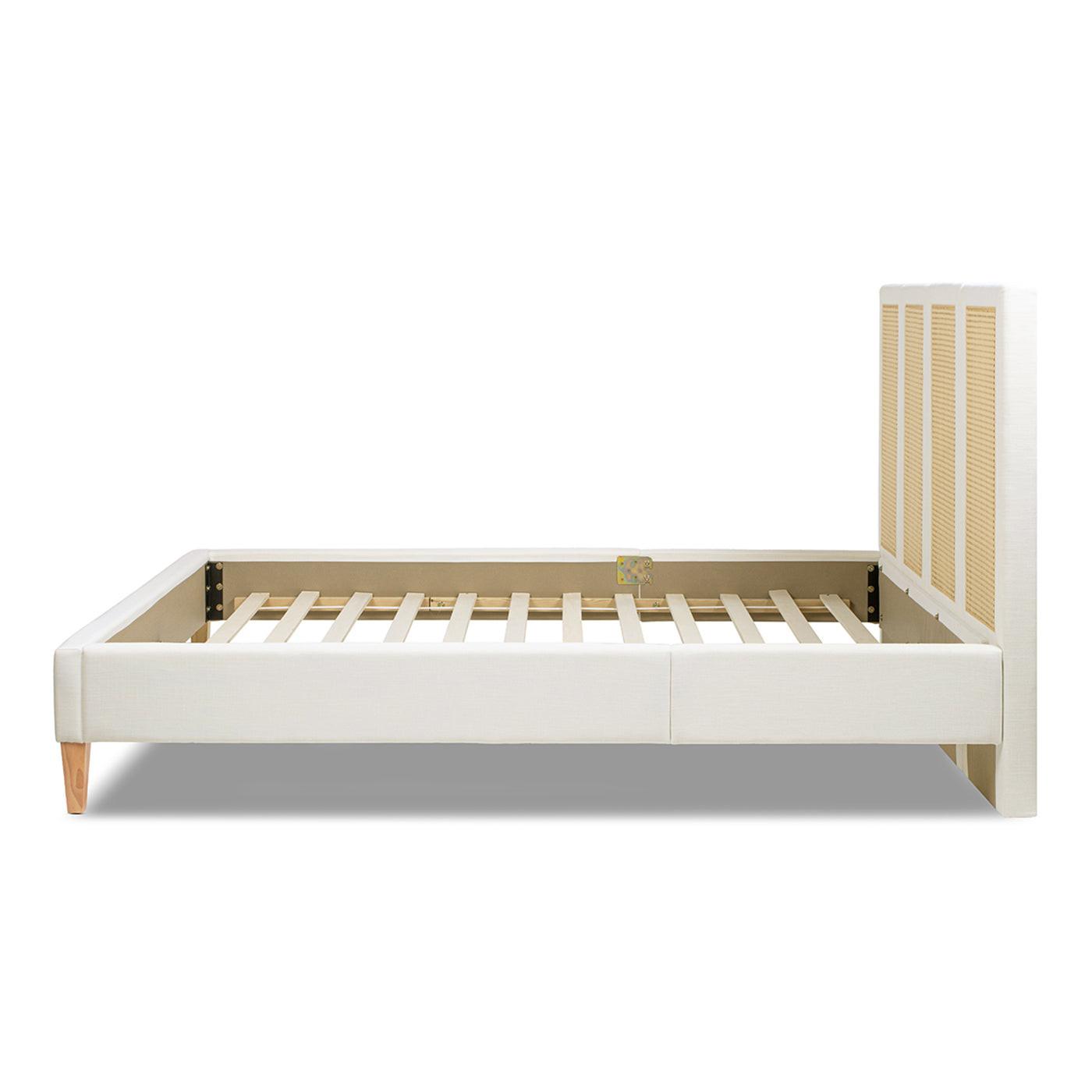 Upholstered Cane Bed Queen - Antique White Platform Bed.