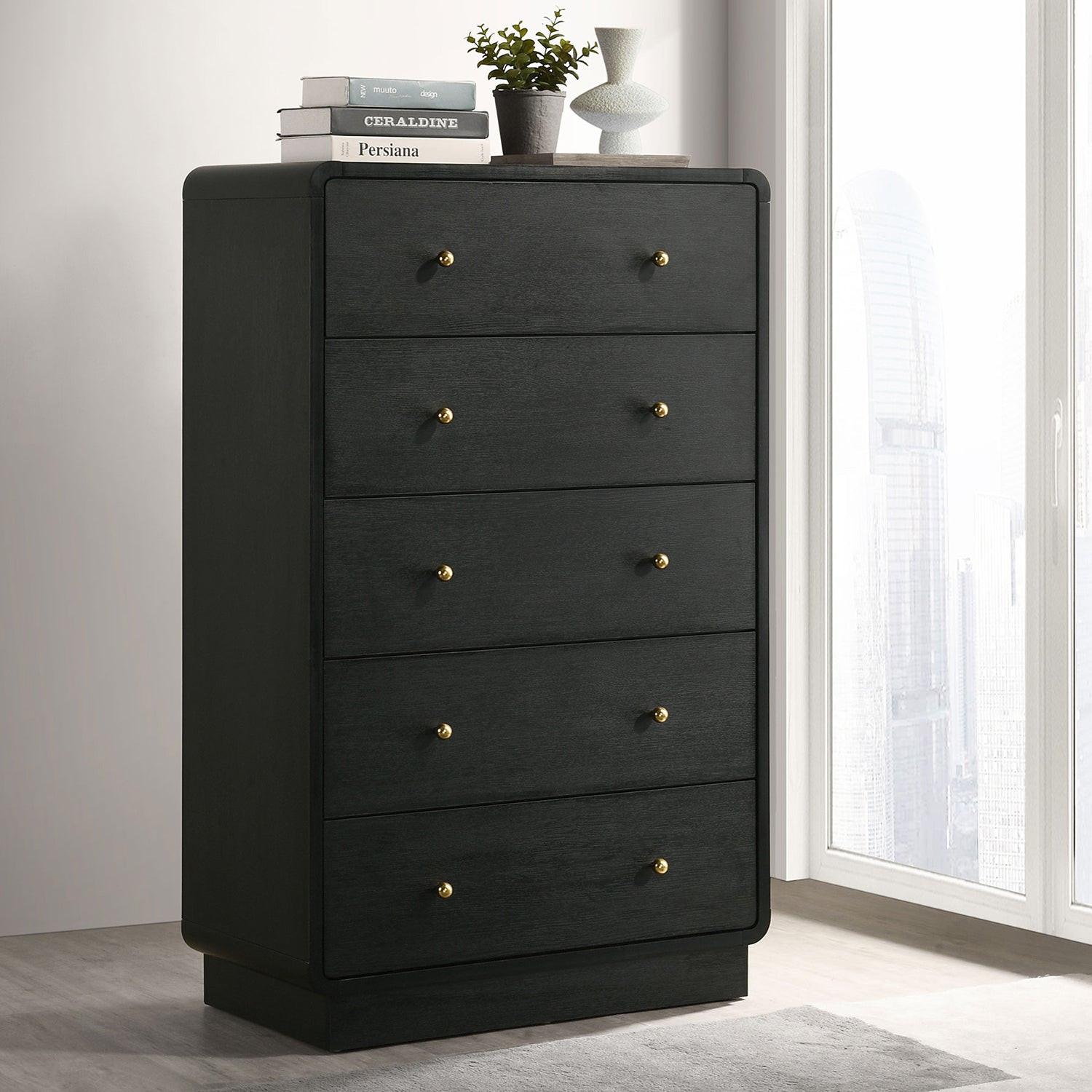 Burton Black 5-Drawer Chest of Drawers for Bedroom Storage.