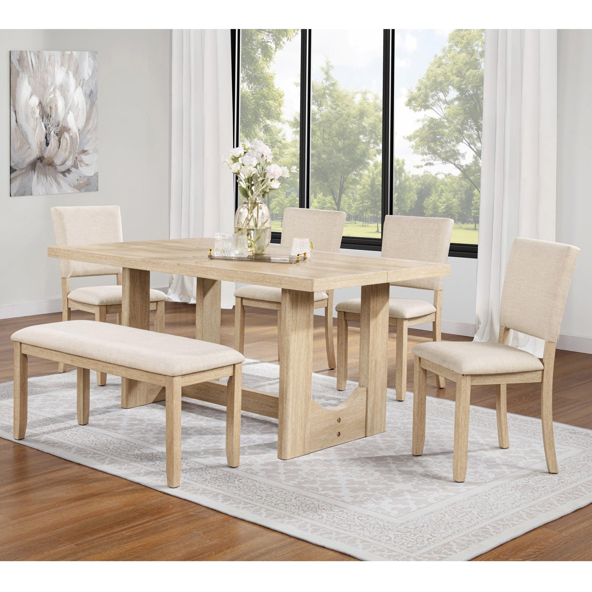 6 Piece Dining Table Set with Bench for Dining Room.