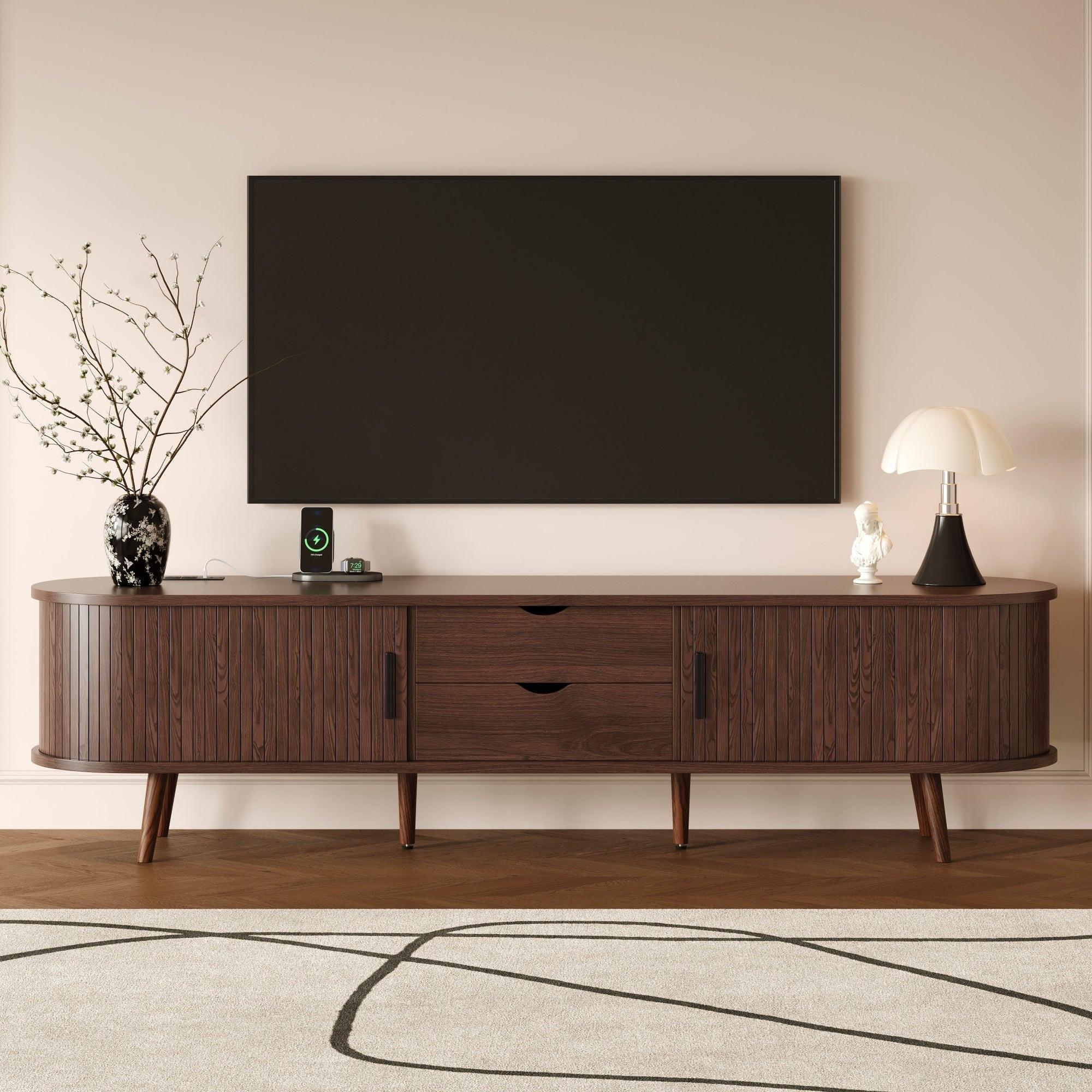 Mid Century Modern TV Stand for 70-Inch TVs with Power Outlet.