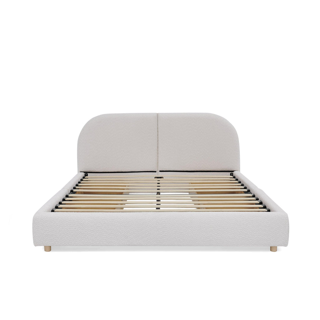 Queen Size Upholstered Bed Frame - Circle Yarn Fabric.