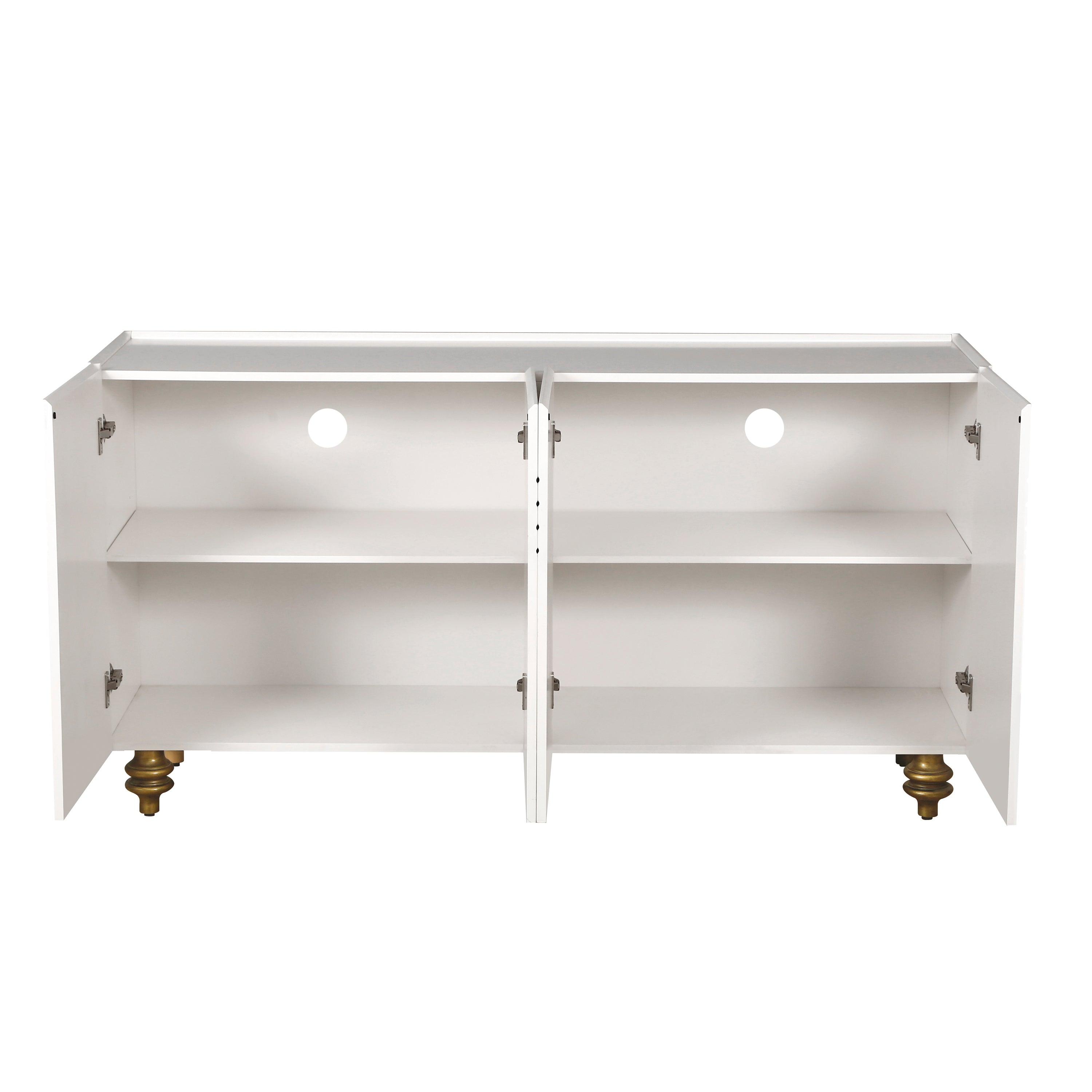Modern Fluted Sideboard Buffet with Storage, Curve Element, 4 Doors with Adjustable Shelves, White