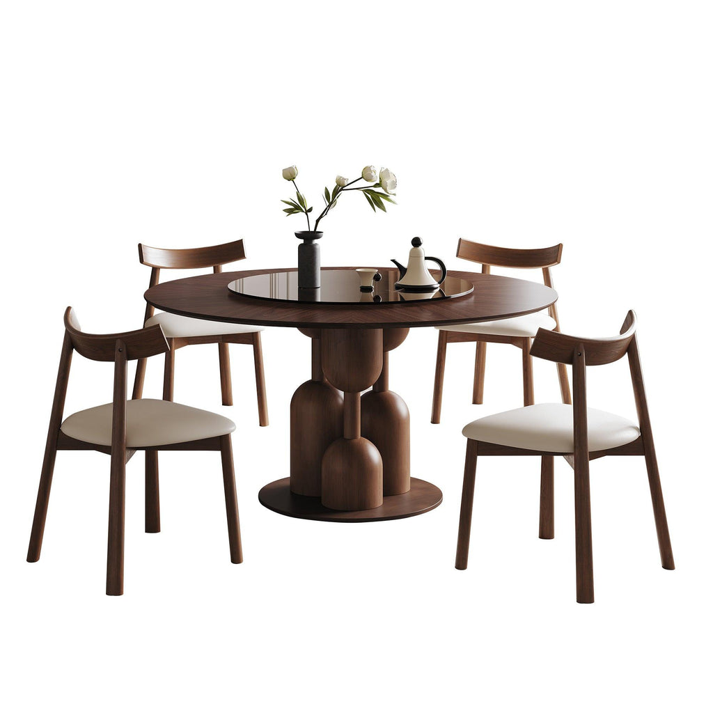 Wabi-Sabi Oak Round Table Set with 4 Chairs & Lazy Susan.