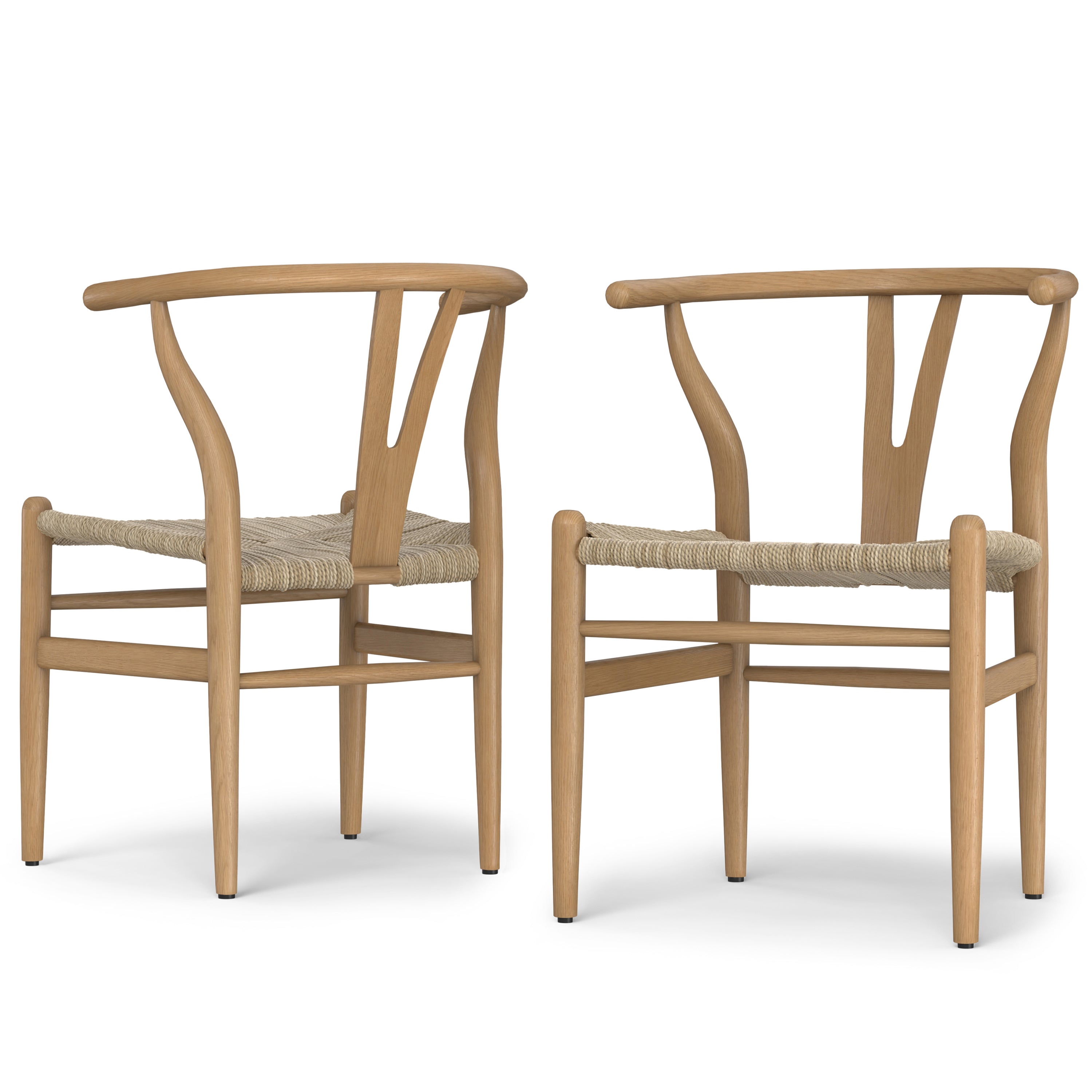 Hershey Dining Chairs Set of 2 - Ergonomic Design Wood featuring two chairs angled to show Y-back and rope seat, ideal for modern interiors.