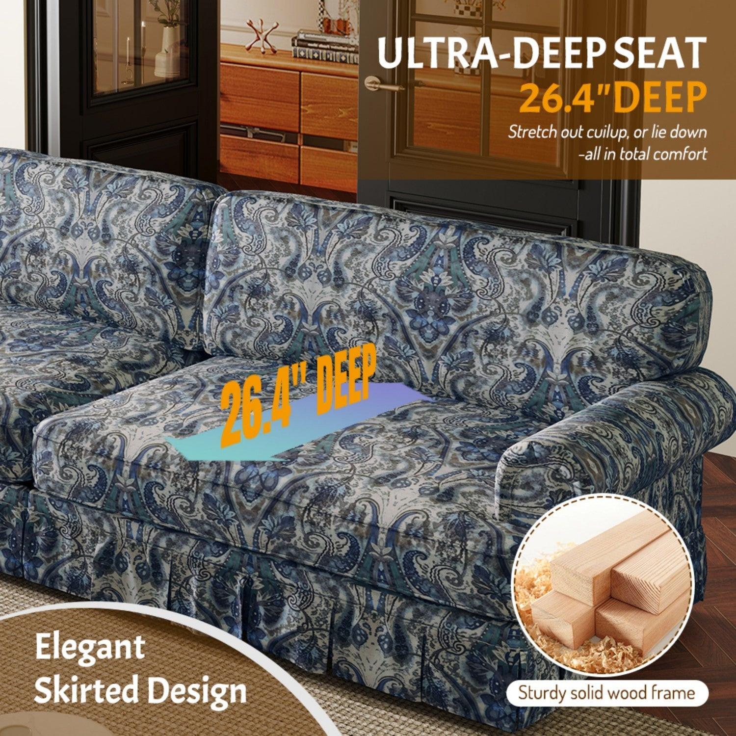 Luxuriously Comfortable Cloud Couch Blue Floral Sofa.