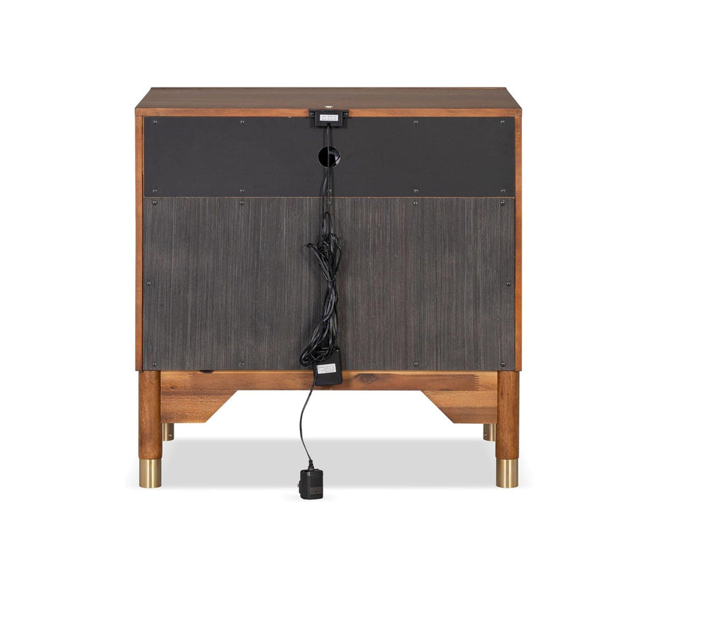 Mid Century Modern Nightstand with USB Port and Gold Legs.
