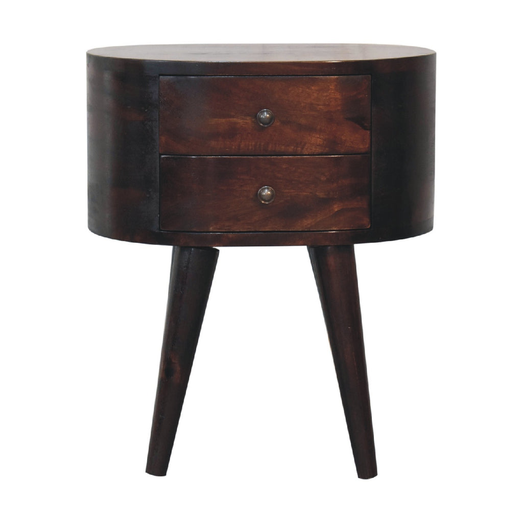 Soild wood Light Walnut Rounded Bedside Table