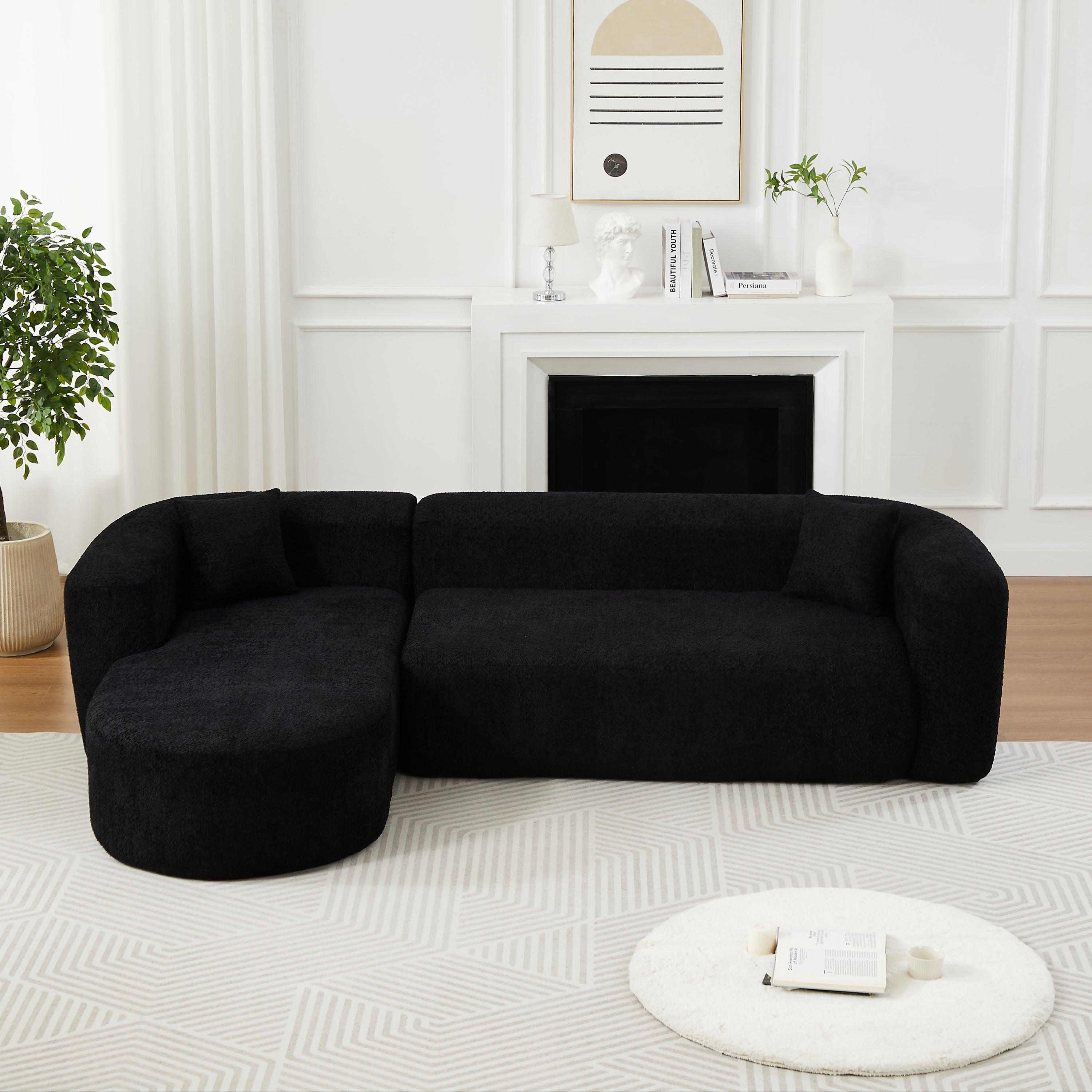 Modular Sectional Sofa with Curved Back & Chenille Fabric.