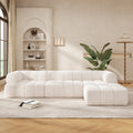 122-Inch Beige Polyester L-Shaped Sectional Sofa with Chaise