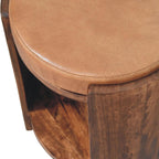 Savoy Leather Stool - Artisan Crafted Solid Wood.